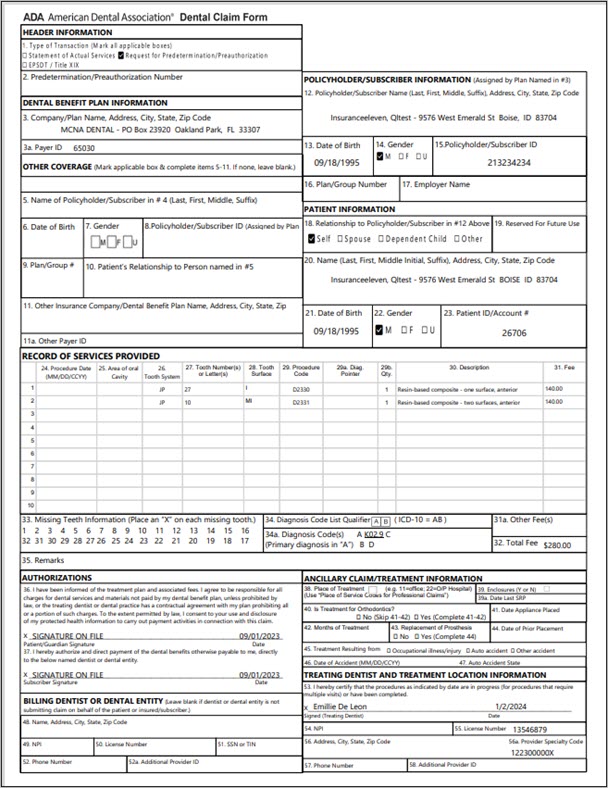 ADA Predetermination Form Example