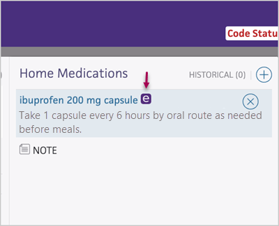 Home Medications list with the Epocrates icon available from a medication row.