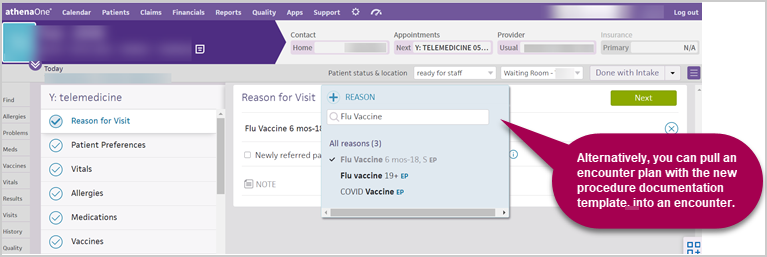 Vaccine Counseling procedure template added to an encounter plan.