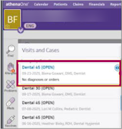two images in one screenshot- one showing the patient chart and open encounter and the other has the dental window in the selected encounter.
