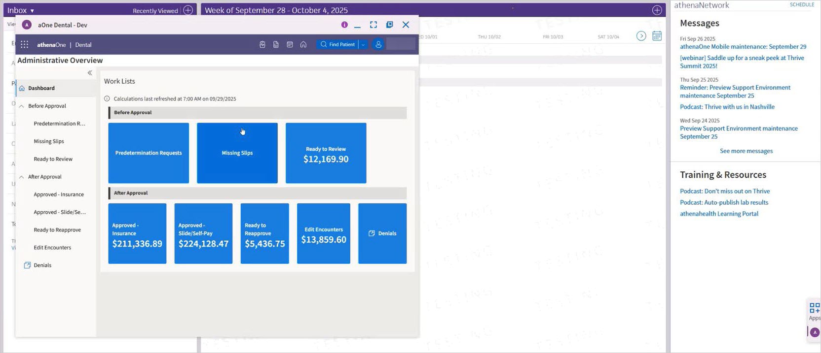 athenaOne Dental window showing on top of athenaOne application.